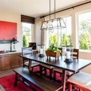 Modern dining room with large replacement windows and natural light in Cedar Park home