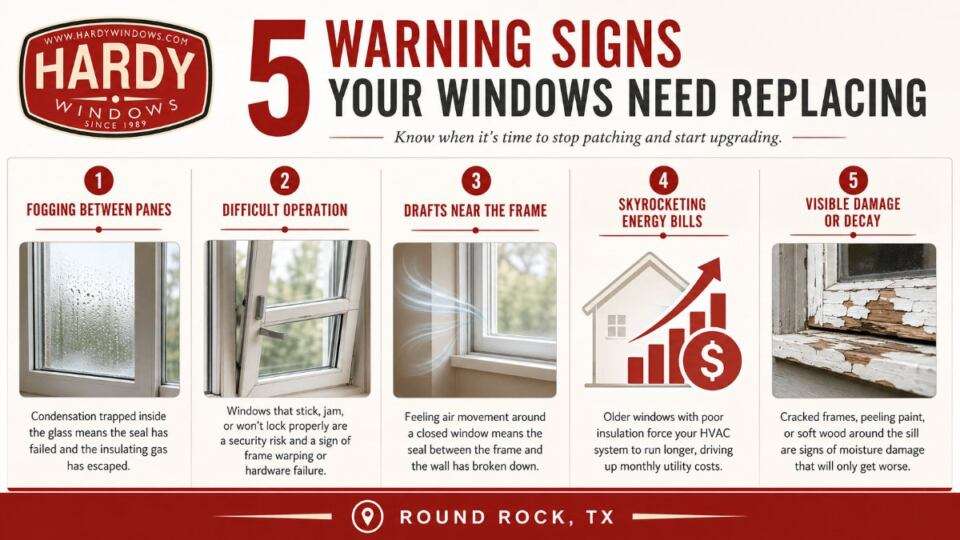Warning signs your windows in Round Rock, TX need replacing infographic