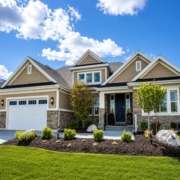 Modern home exterior showcasing quality window replacement in Cedar Park, TX with landscaped front yard.