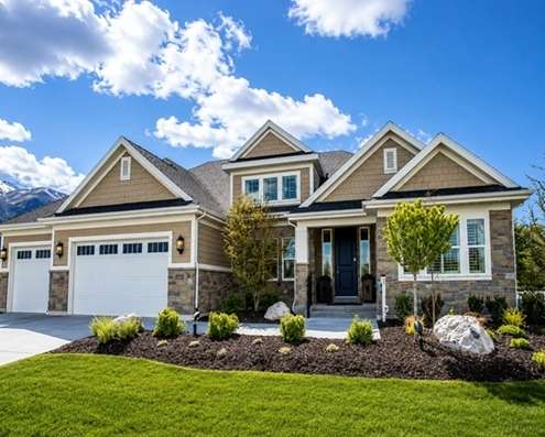 Modern home exterior showcasing quality window replacement in Cedar Park, TX with landscaped front yard.